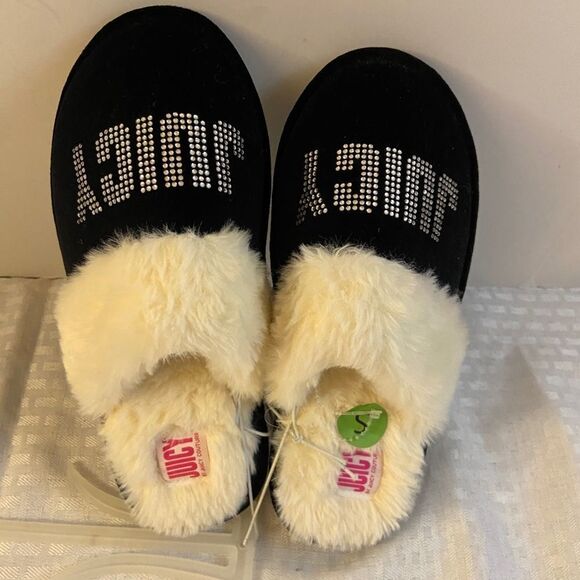 Juicy Couture Slippers  Gabi Crystal Small fur lined new - Picture 1 of 5